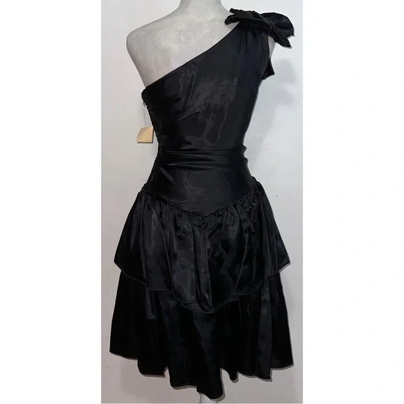 Vintage Black One Shoulder Tiered Dress - Picture 7 of 13